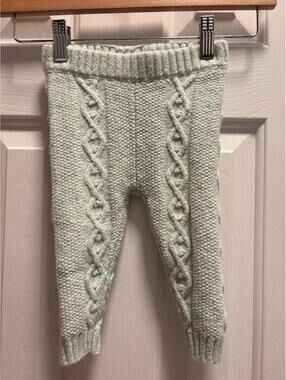 Janie and Jack Mint Seafoam Cable Knit Pull On Pants Leggings Baby 6-12 Months